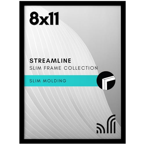 Americanflat 8x11 Picture Frame with Shatter-Resistant Glass - Streamline Collection - Thin Border Picture Frame for Tabletop and Wall Display - Hanging Hardware and Easel Stand Included - Black