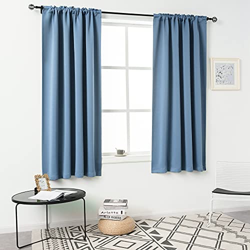 Dusty Blue Blackout Curtains for Bedroom - 54 Inch Length Rod Pocket Energy Saving Thermal Insulated Room Darkening Noise Reducing Curtains for Living Room Set of 2 Panels (Light Dusty Blue 42x54)
