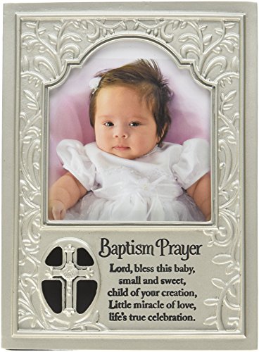"Abbey Gift Religious Picture Frame, resin with silver-painted finish, Baptism Prayer, 4""x6"""