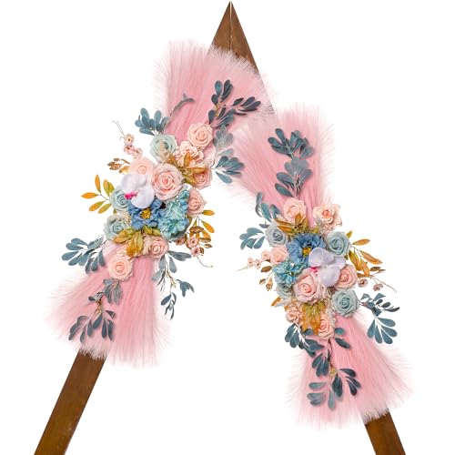 Lisuun Artificial Wedding Arch Flowers, 2 Large Floral Swags - Pampas and Reed Accents for Boho Wedding Arches, Ceremony Backdrops, Receptions and Arbor Decor