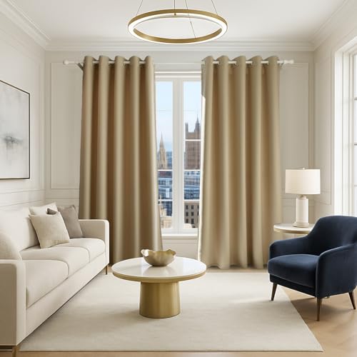 GC GAVENO CAVAILIA Luxury Velvet Blackout Curtains - 2 Panel Set, Thermal Insulated Eyelet Curtain for Living Room (66x72 Cm) Inch - Natural Curtains & Drapes Super Soft Large Window Treatment