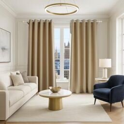 GC GAVENO CAVAILIA Luxury Velvet Blackout Curtains - 2 Panel Set, Thermal Insulated Eyelet Curtain for Living Room (66x72 Cm) Inch - Natural Curtains & Drapes Super Soft Large Window Treatment