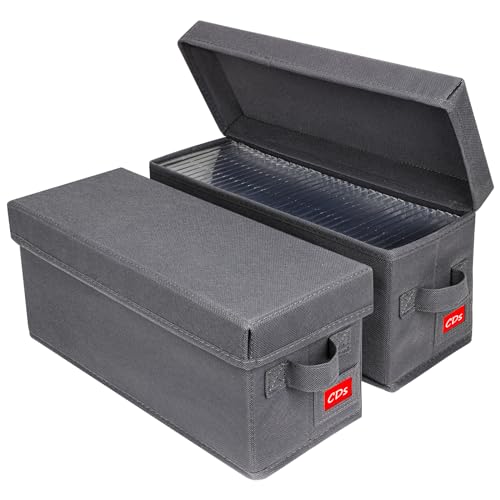 NUSWOR Upgrades CD Storage Box - Perfect CD Case Storage Solution, Stackable CD Organizer with Lid, 2Pack CD Holder 14.37 x 5.5 x 6.3 Inches - Holds 70 Jewel Cases - Grey
