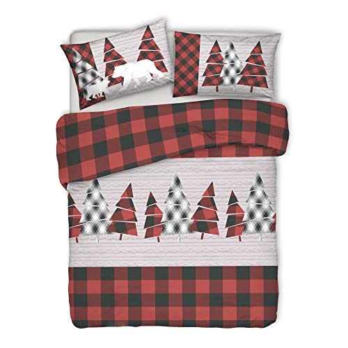PENSIERI DELICATI 100% Cotton Double Duvet Cover Set, 155 x 200 cm and 1 Pillowcase 52 x 82 cm, Made in Italy, Duvet Cover Machine Washable At 40 Degrees, Canada Red Design