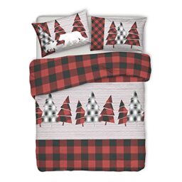 ‎PENSIERI DELICATI 100% Cotton Double Duvet Cover Set, 155 x 200 cm and 1 Pillowcase 52 x 82 cm, Made in Italy, Duvet Cover Machine Washable At 40 Degrees, Canada Red Design