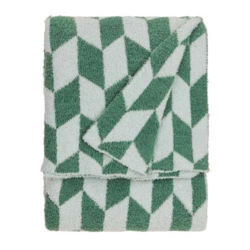 furn. Olsen Feather Yarn Throw – Soft Geometric Double Sided Blanket (Good For You Green – 130x180cm)