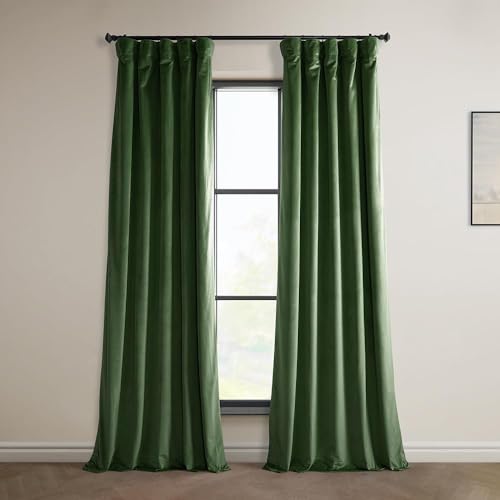 HPD Half Price Drapes Heritage Plush Velvet Curtains 84 Inches Long Room Darkening Curtains for Bedroom & Living Room 50W x 84L, (1 Panel), Eden Green