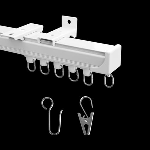 Curtain Track Ceiling Mount Heavy Duty Curtain Tracks Rods System Room Divider Partition Curtain Ceiling Rails Clips Hooks Sliding Shower-Ceiling Track 9 ft White.