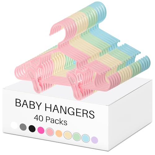 Hsei Nursery Hangers with Clips for Kids Baby Pants Hangers 10/20/40 Newborn Plastic Hanger with 20/40/80 Clip for Closet Toddler Clothes Coat Skirts Socks(Multicolor,120 Packs)
