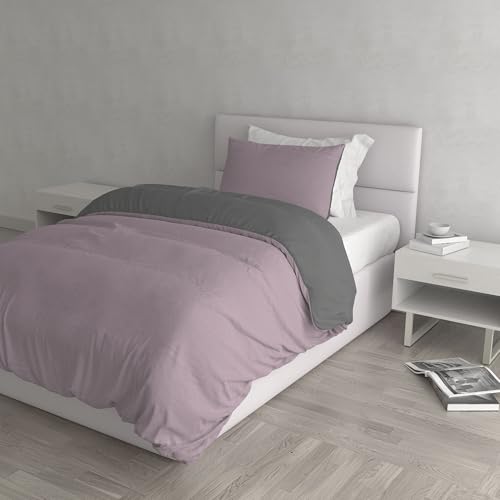 Italian Bed Linen Natural Colour Duvet Cover Set, Antique pink/Smoky gray, Single, Cotton
