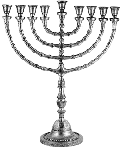 "Zion Judaica Extra Large Traditional Chanukah Menorah use with Candles or Oil Cups Antique Looking Hanukkah Minorah, for Shul, Synagogue, Temple 21"" Tall"