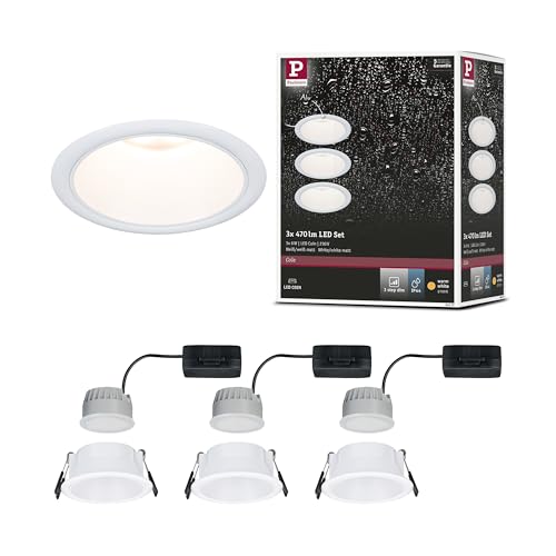 Paulmann 94870 LED recessed luminaire 3-Step dimming Cole Basic Set 3-piece Set IP44 Round 88mm Coin 3x6W 3x470lm 230V 2700K