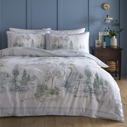 Appletree Willow Tree Scene Duvet Cover Set Double 200 x 200cm – 100% Cotton Bedding with Scenic Willow Tree Design, Includes 2 Pillowcases, Blue