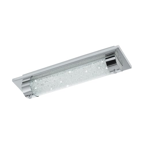 Eglo LED Ceiling Light Tolorico, Single-Flame wall lamp for Bathroom, Bathroom Light Made of Stainless Steel, Glass and Crystal in Chrome, Clear, LED Damp-Proof Light Neutral White, IP44, L 35 cm