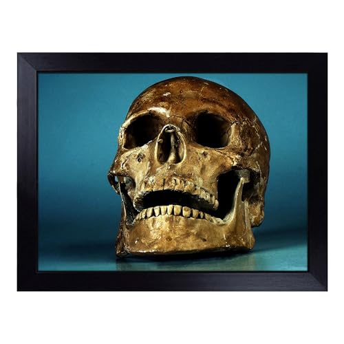 Lap Tray with Bean Bag Cushion, Bronze Skull - Handmade in the UK, Raised Wooden Edge, Padded Cushion, Heat-Resistant Wipe-Clean Surface, for Meals, Laptops and Crafts