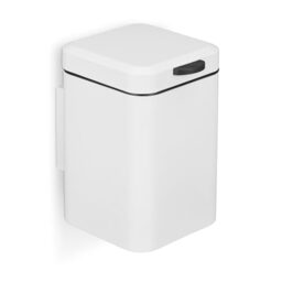 Relaxdays Wall Mounted Bathroom Bin, 3 L, Drop-down Mechanism, Removable Inner Bucket, Cosmetic Waste Can, Steel, White
