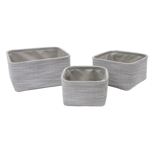 JVL Serena Set of 3 Square Storage Baskets, Home Storage Organisers, Light Grey