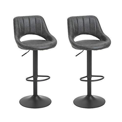 HOMCOM Bar Stools Set of 2, Swivel Counter Height Barstools with Back, Adjustable PU Leather Bar Chairs, Modern Armless Kitchen Island Stool, Dark Grey
