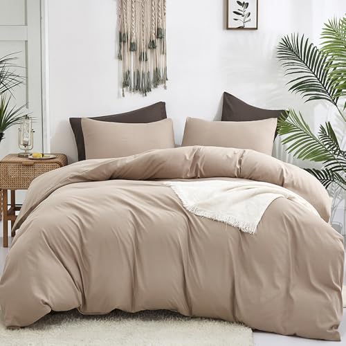 CLOTHKNOW Khaki Queen Comforter Set 3Pcs Cream Coffee Bedding Comforter Sets Soft Taupe Queen Comforter All Season