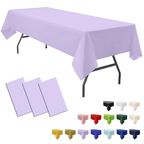 "PartiPallete 3-Pack Premium Plastic Lavender Tablecloth Disposable 54"" x 108"" Rectangle Lilac Table Cover Party Mauve PEVA Table Cloths for Parties Birthday Wedding Engagement,Light Purple"