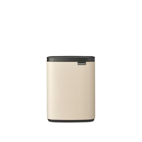 Brabantia Bo Waste Bin 7L - Compact Rectangular Rubbish Bin with Soft-Close Lid and Removable Inner Bucket - Wall-Mountable or Freestanding Design for Bathroom, Kitchen, or Office - Soft Beige