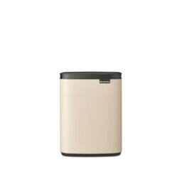 Brabantia Bo Waste Bin 7L - Compact Rectangular Rubbish Bin with Soft-Close Lid and Removable Inner Bucket - Wall-Mountable or Freestanding Design for Bathroom, Kitchen, or Office - Soft Beige