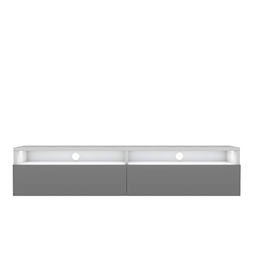 Selsey REDNAW - Modern TV Stand/TV Cabinet with 2 Drawers / 140 cm/White Matt/Grey Gloss/LED lighting