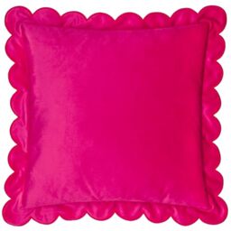furn. Lil Scallop Cushion Cover – Colourful Velvet Piped Scalloped Edge Decorative Case (Pink/Red – 45x45cm)