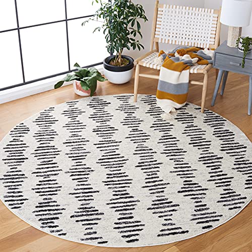 Safavieh Boho Rug for Living Room, Dining Room, Bedroom - Tulum Collection, Short Pile, in Ivory and Grey, 200 x 200 cm