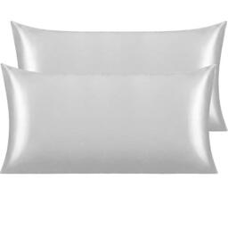 NTBAY Silk Satin Pillowcases - Satin Pillowcase for Hair and Skin, Pillow Cases 2 Pack with Envelope Closure, 50 x 90 cm, Silver Grey