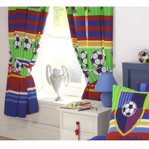 Boys Football Stripes Fully Lined Bedroom Curtains 168cm x 183cm