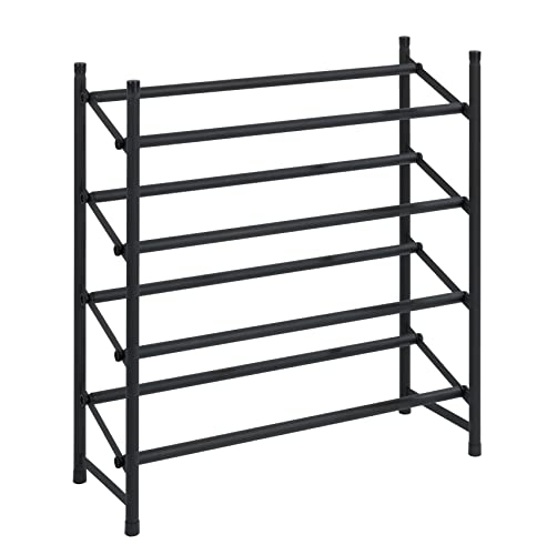 WENKO Anti-slip Shoe Rack Hero Extendable Shoe Storage for 24 Pairs of Shoes, Stackable, 62-115 x 68 x 23 cm, Powder Coated Metal, Non-Slip Surface, Matte Black