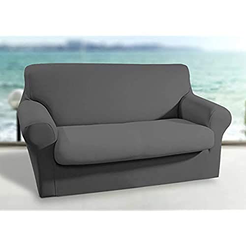 BIANCHERIAWEB Sofa Cover Solid Colour Stretch Stain Resistant Shaped Model Dark Grey Seat Dark Grey