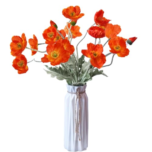 Kainonnan Artificial Flowers 5Pcs Poppies Flowers Artificial Silk Flowers for Home Office Wedding Outdoor Decor (Dark Orange)
