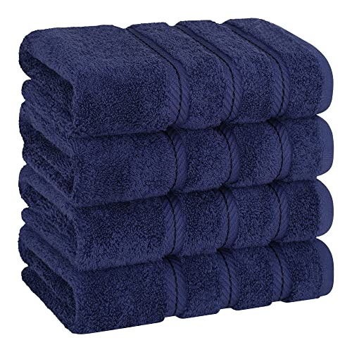 American Soft Linen Luxury Hand Towels for Bathroom, 100% Cotton Turkish 4 Piece Hand Towel Set, 600 GSM Hand Face Towels for Kitchen, Navy Blue Hand Towels