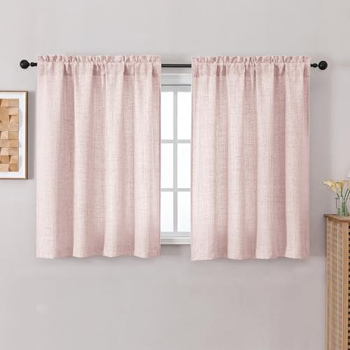 Chyhomenyc Blush Pink Kitchen Curtains 45 Inch Length 2 Panels, Light Filtering Textured Short Curtains, Soft Airy Brighten Room Curtain for Bedroom Living Room, 30Wx45L Inch