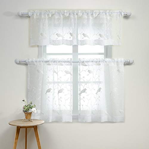 VOGOL Animal Curtains for Living Room, Farmhouse Valances for Kitchen Window, White Sheer Curtain Animal for Small Windows, Rod Pocket, 3 Pieces