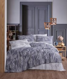 Nuit Des Rêves Double Quilt Cover Set (200 x 200 cm), Grey & White, 50% Cotton/50% Polyester, Includes 2 Pillowcases (80 x 80 cm), Machine Washable at 40°C, Soft & Stylish