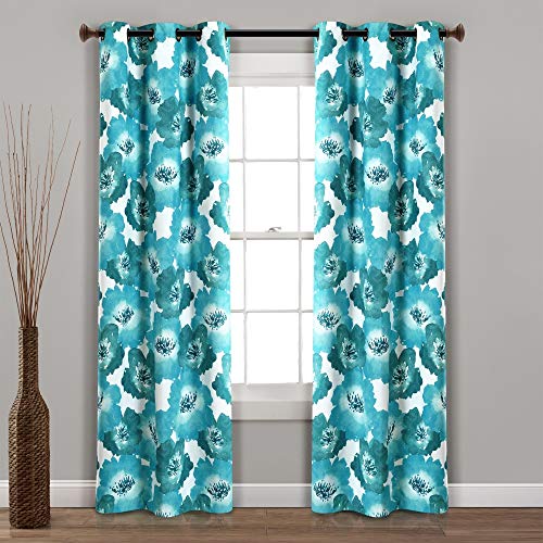 "Lush Decor Julie Floral Insulated Grommet Blackout Window Curtain Panel Pair, 95'' x 38'', Blue and Teal, 15"" W x 26"" L (Pack of 1)"