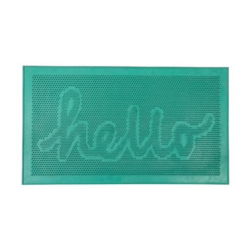 FISURA - Original Rubber Door Mat Hello Green Doormat for Outdoors Entrance Door Mat with Spikes Rubber Door Mat with Message Doormat 70 centimeters x 40 centimeters