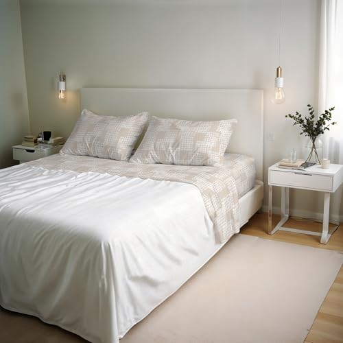 River Cotton Double Bed Sheet Set, Made in Italy – Complete Bed Set, Fitted Sheet, Top Sheet 240 x 300 cm and 2 Pillowcases with Inner Flap (Double, Kura)