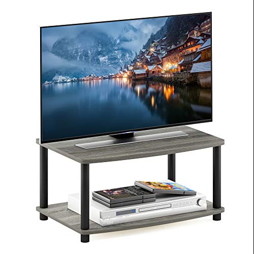 Furinno TURN-N-TUBE TV Riser Stand, 2-Tier Small Elevated No Tools TV Stand, TV Console for TV up to 32 inch, 40.1 (D) x 60.5 (W) x 27.9 (H) cm, for Living Room, Bedroom, Oak Grey