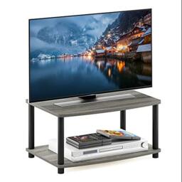 Furinno TURN-N-TUBE TV Riser Stand, 2-Tier Small Elevated No Tools TV Stand, TV Console for TV up to 32 inch, 40.1 (D) x 60.5 (W) x 27.9 (H) cm, for Living Room, Bedroom, Oak Grey