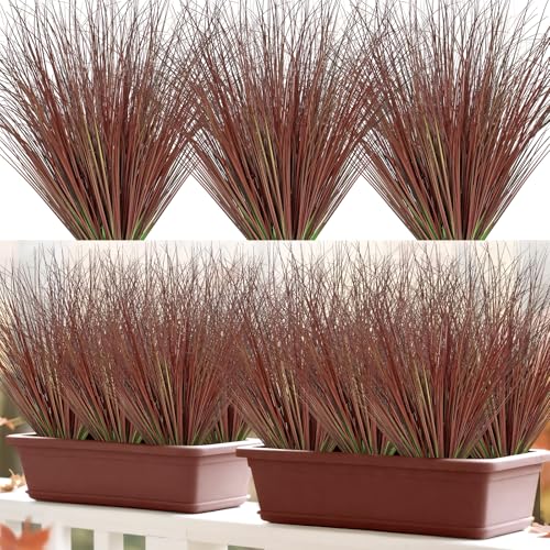 UXORSN 24 Bundles Red Artificial Plants Onion Grass Outdoor 20 Inch Fake Shrubs Wheat Grass UV Resistant Autumn Greenery Stems Faux Bushes Plant for Indoor Home Farmhouse Summer Decor