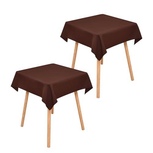 Wolkemer 2 Pack 36x36 Inch Small Square Tablecloth Washable Table Cloth - Reusable Polyester Fabric Table Cloth, Solid Chocolate Table Cover for Nightstand, End Tables, Side Tables, Coffee Tabletop