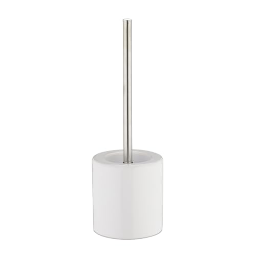 Relaxdays Bathroom & Toilet Accessory Set, Brush Holder, Brush Head, Bath Set, HxD 38.5 x 12.5 cm, White