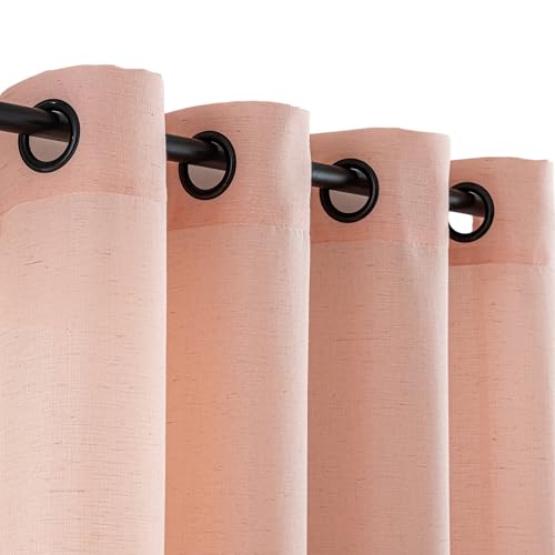 VOILYBIRD Light Pink Linen Curtains Black Grommets Sheers Curtains 96 Inches Long for Bedroom Farmhouse Drapes Basketweave Texture, 52???W x 96???L, 2 Panels