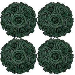 Tigeen 100 Pcs Artificial Foam Roses Mother's Day Artificial Flower Bulk Fake Roses with Stems Decoration DIY for Mom Wedding Brides Maid Bridal Bouquet Centerpieces Party(Army Green)
