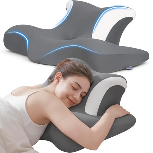 COSYLAND Orthopedic Memory Foam Pillow for Neck and Shoulder Pain - Ergonomic Side Sleeper Pillow - Cervical Support Pillow for Back, Stomach or Side Sleeping with Removable Cover (Dark Grey)