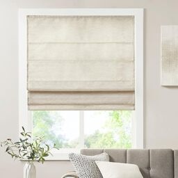 Madison Park Galen Cordless Fabric Privacy Single Panel Darkening, Energy Efficient Roman Shade, Window Curtain, 33'W x 64'L, Printed Faux Silk Ivory